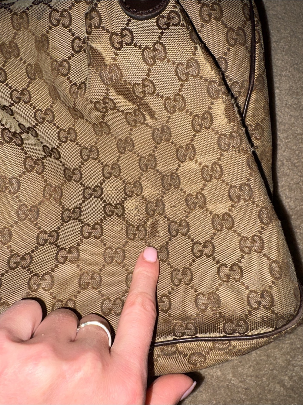 Gucci Beige GG Canvas Shoulder Bag with Brown Trim and Gold Charm - Picture 5 of 15
